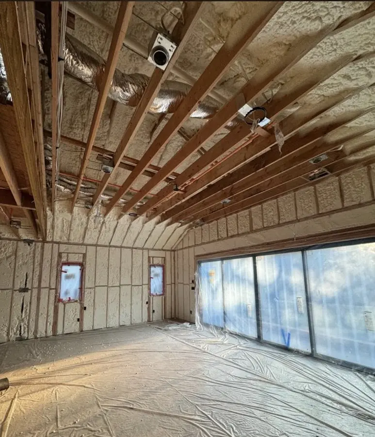 Interior walls and ceiling insulated with spray foam during new construction in Eureka
